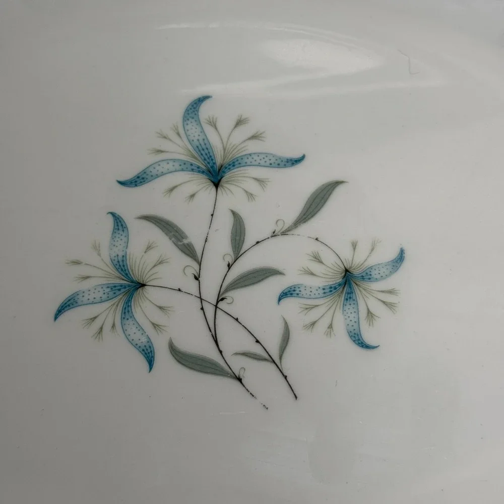 Homer Laughlin Triumph Cynthia Oval Serving Platters Blue Floral Set of 2 USA